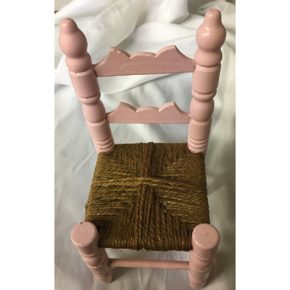 Doll Chair Handcrafted Pink Brown Vintage